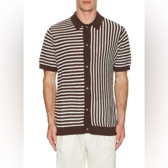 NWOT ONIA Short Sleeve Button Up Shirt in Chocolate & White - Picture 1 of 11
